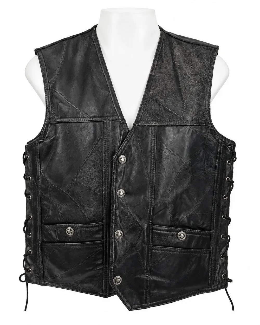 Leather Motorcycle Biker Vest Lace Up Diamond Plate Buffalo Leather Size M READ